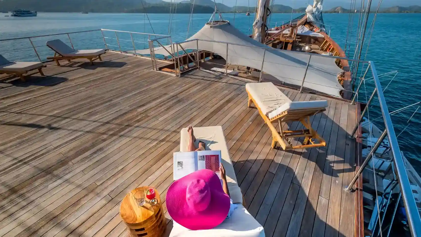 Upper deck lounge on a luxury phinisi
