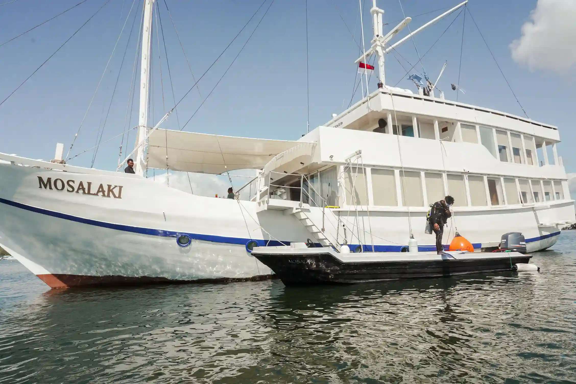 Mosalaki Phinisi phinisi with sails rigged, ready to depart Labuan Bajo